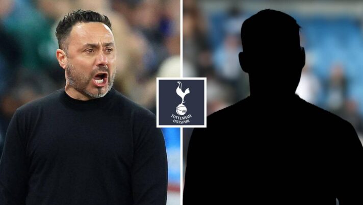 Tottenham manager Roberto De Zerbi, silhouette player, Spurs badge