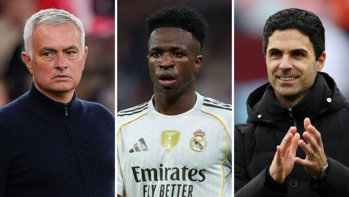 Jose Mourinho, Vinicius Junior and Mikel Arteta