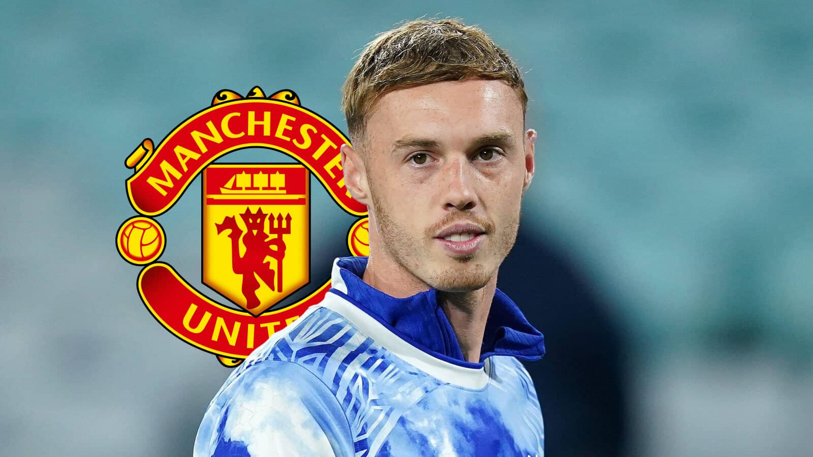 Manchester United badge and Chelsea star Cole Palmer - copyright TEAMtalk