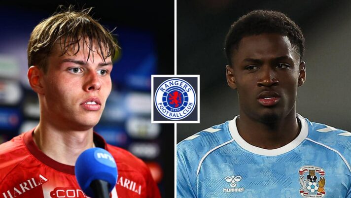 Jens Hjerto-Dalh and Jahnoah Markelo with a Rangers badge