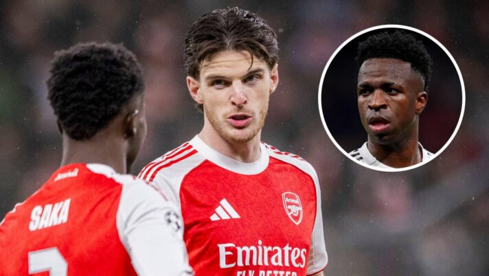 Arsenal stars Bukayo Saka and Declan Rice, Real Madrid winger Vinicius Junior