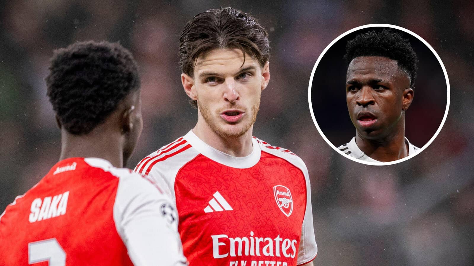 Arsenal stars Bukayo Saka and Declan Rice, Real Madrid winger Vinicius Junior
