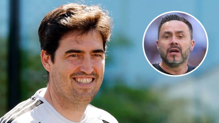 Liverpool manager Andoni Iraola and Tottenham manager Roberto De Zerbie