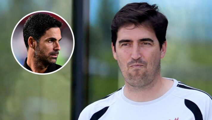 Liverpool manager Andoni Iraola, Arsenal manager Mikel Arteta