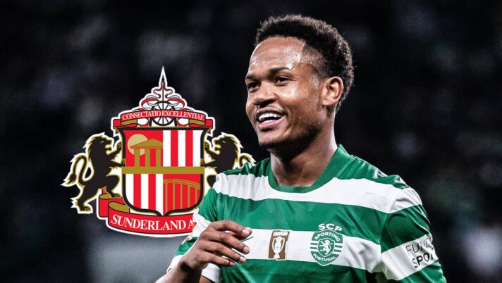 Sporting CP star Geny Catamo with a Sunderland badge