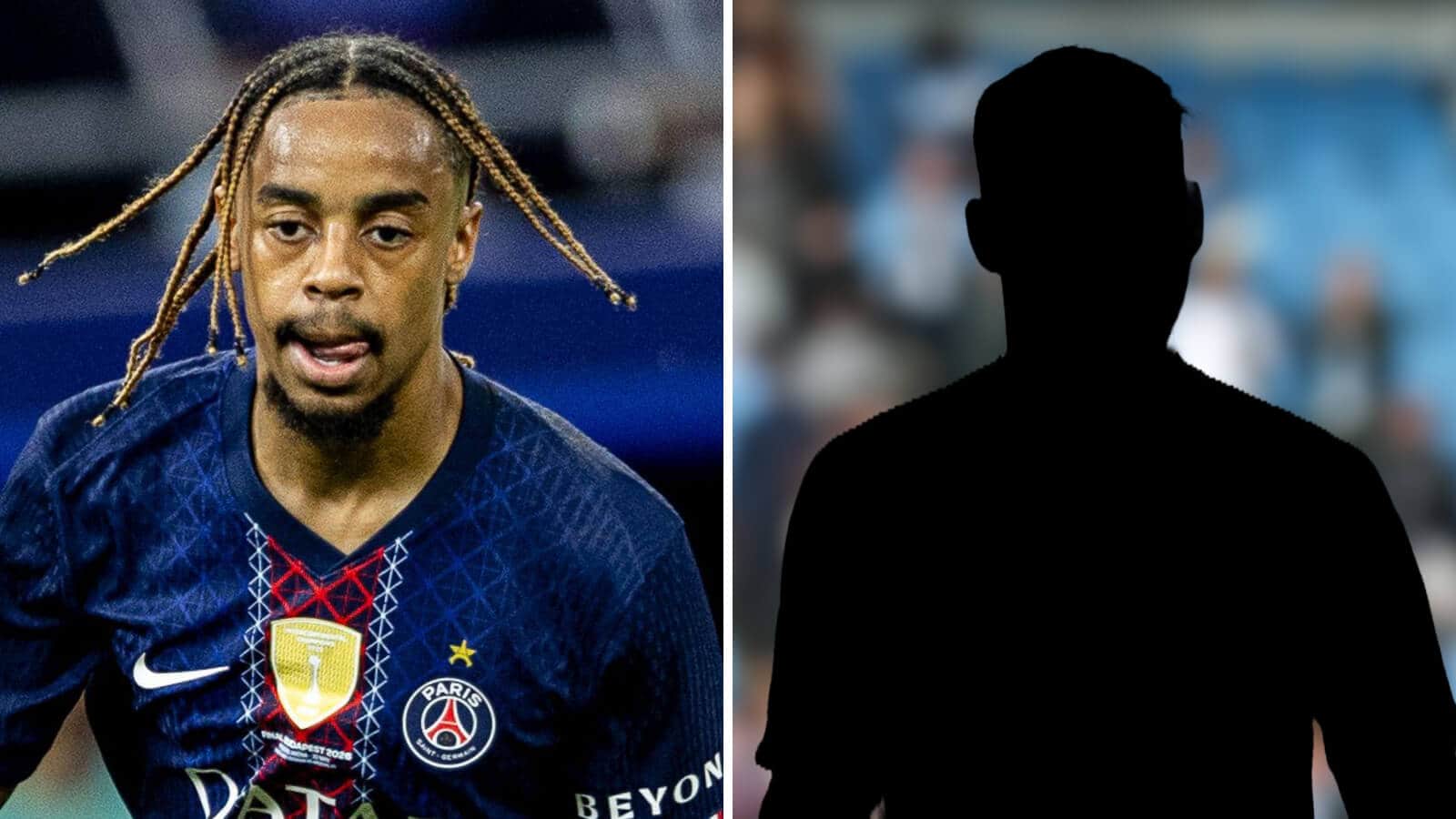 PSG's Bradley Barcola and a mystery figure