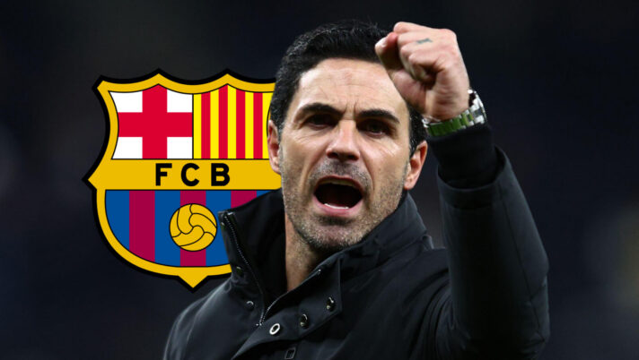 Arsenal manager Mikel Arteta, Barcelona badge