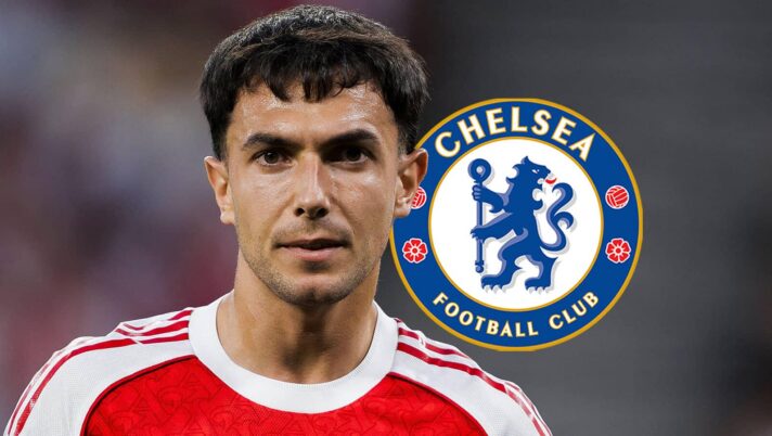 Arsenal star Martin Zubimendi with a Chelsea badge