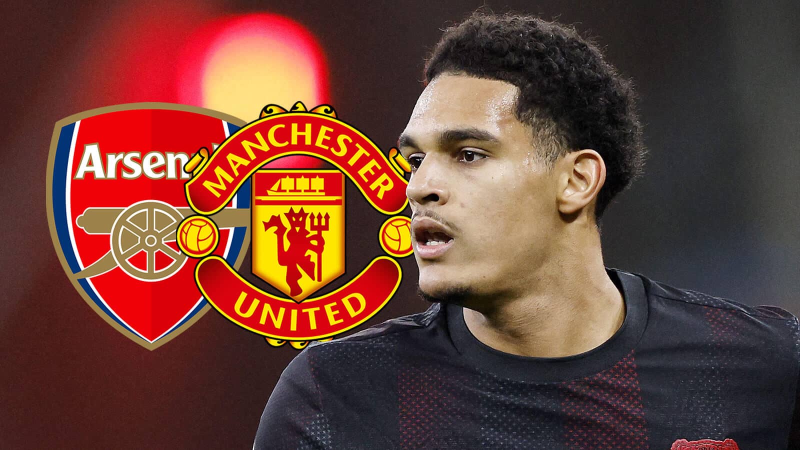 Bayer Leverkusen defender Jarell Quansah, Man Utd, Arsenal badges