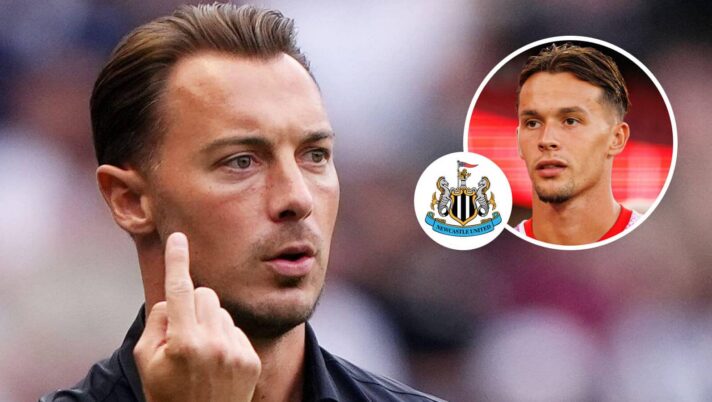Newcastle manager Matthias Jaissle and Amar Dedic