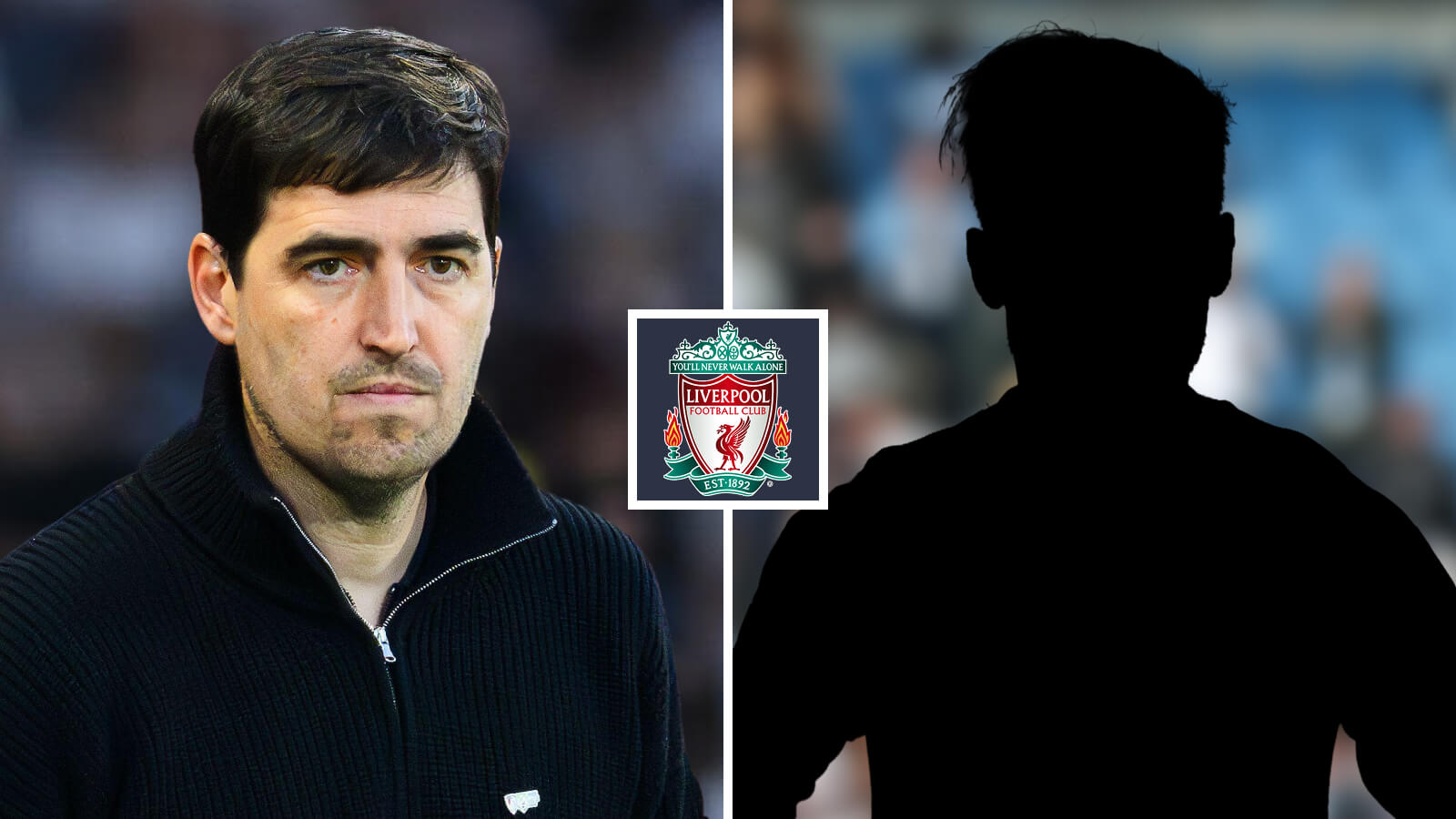 Andoni Iraola and a mystery Liverpool player, with a Reds badge (inset)