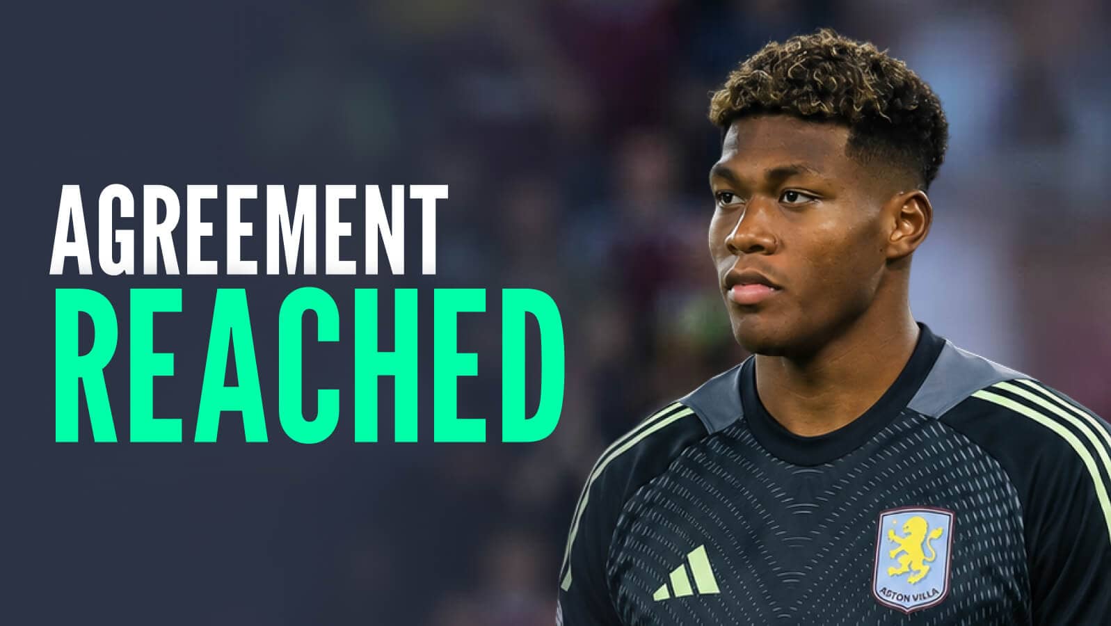 Zion Suzuki with an Aston Villa shirt Photoshopped on him and the words 'agreement reached'