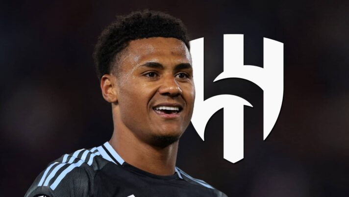 Aston Villa star Ollie Watkins with an Al-Hilal badge