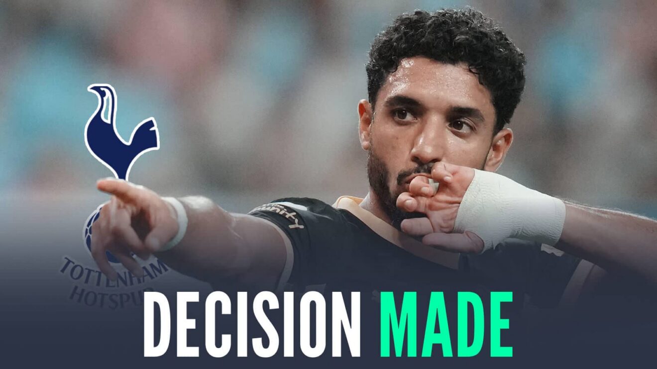 Omar Marmoush with Tottenham badge