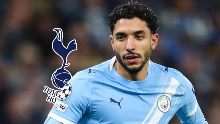 Man City striker Omar Marmoush, Tottenham badge