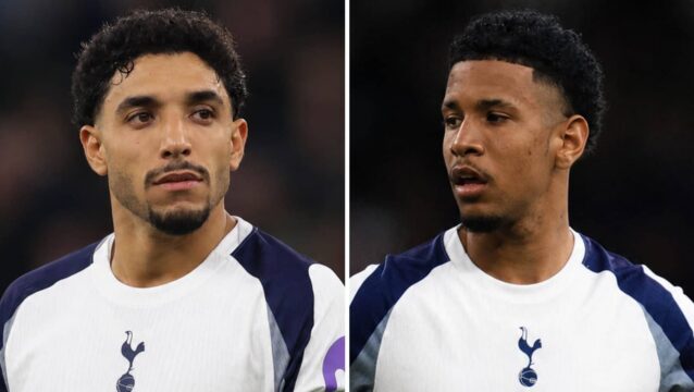Manchester City duo Omar Marmoush and Savinho with Tottenham Hotspur kits Photoshopped on them