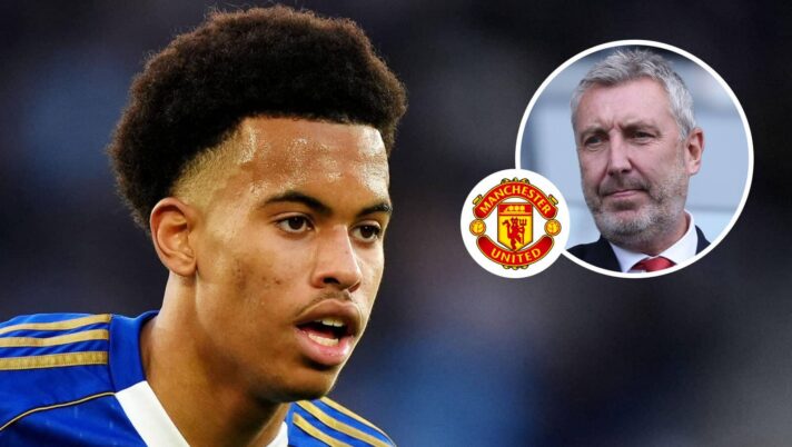 Leicester City midfielder Louis Page is wanted by Jason Wilcox, inset, next to the Manchester United badge