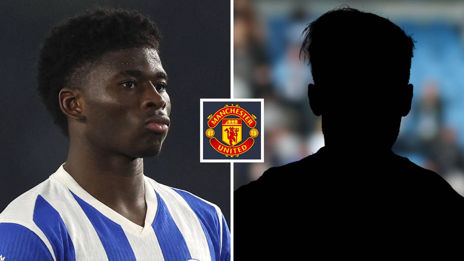 Carlos Baleba, silhouette player, Man Utd badge