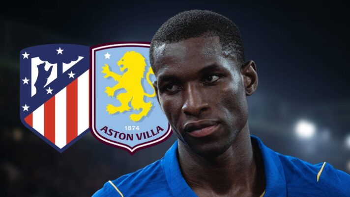 Nicolas Jackson with Aston Villa and Atletico Madrid badges