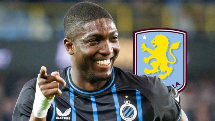 Club Brugge star Joel Ordonez with an Aston Villa badge