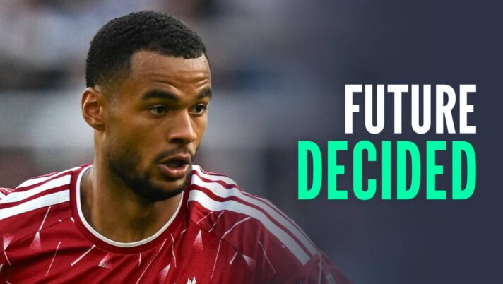 Liverpool star Cody Gakpo next to the words 'future decided'