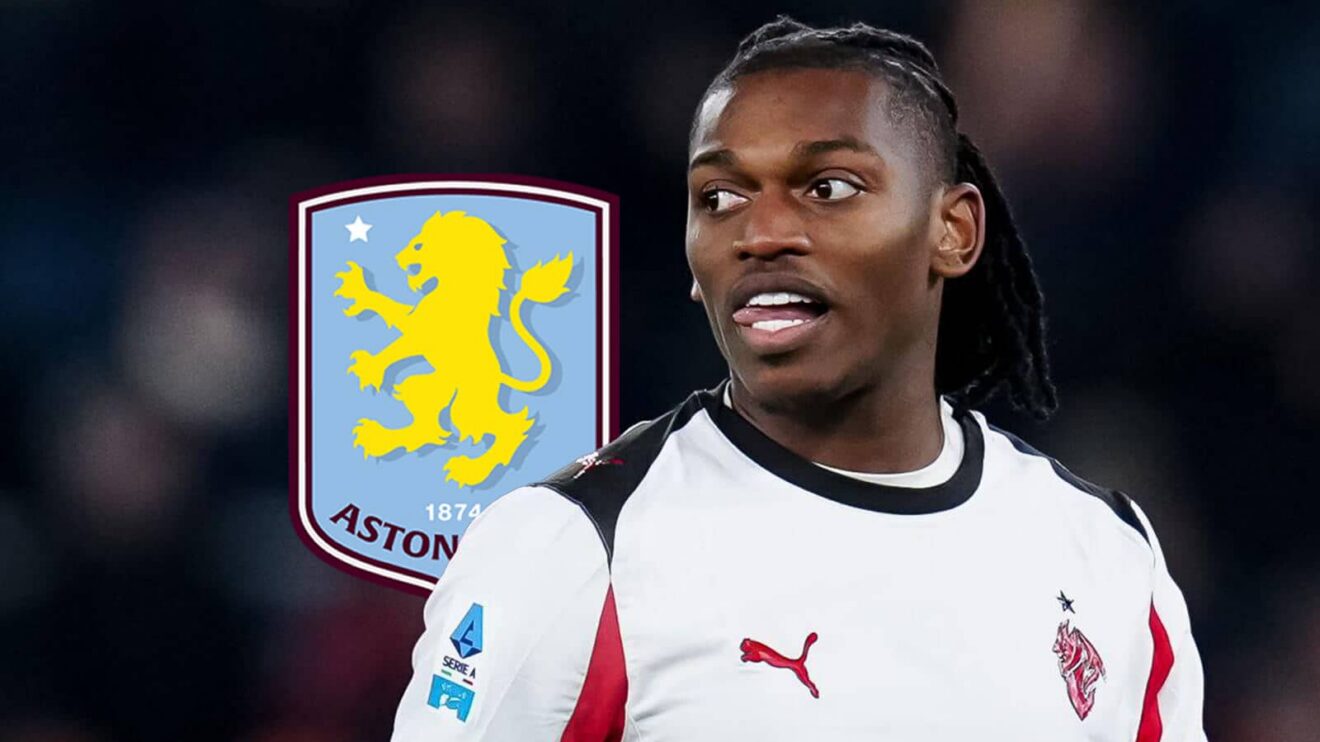 AC Milan star Rafael Leao with an Aston Villa badge