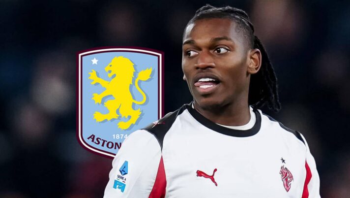 AC Milan star Rafael Leao with an Aston Villa badge