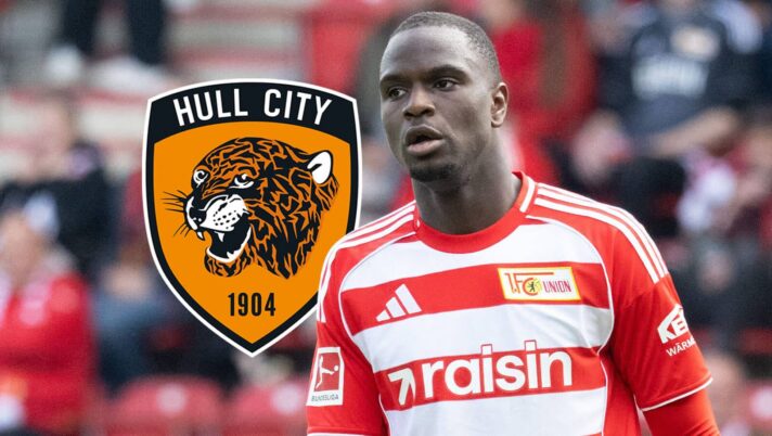 Union Berlin striker Ilyas Ansah next to the Hull City badge