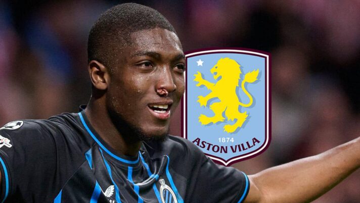 Club Brugge star Joel Ordonez with an Aston Villa badge