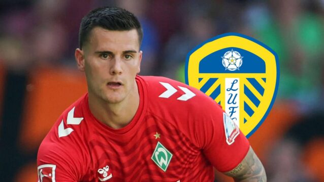 Goalkeeper Michael Zetterer is next to the Leeds United badge
