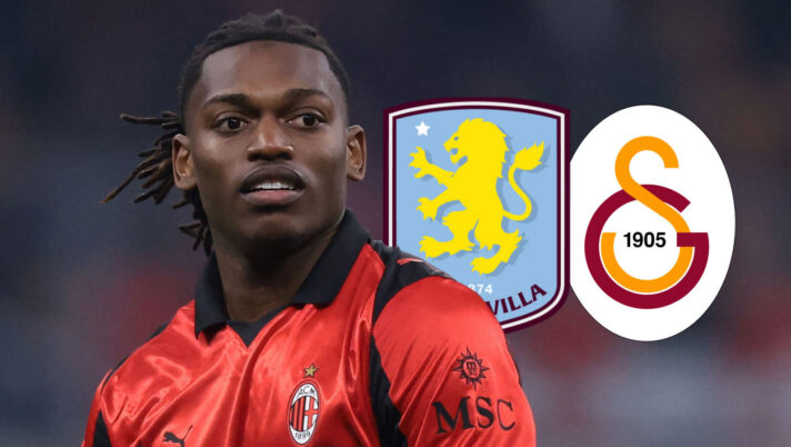 Rafael Leao with Aston Villa and Galatasaray badges