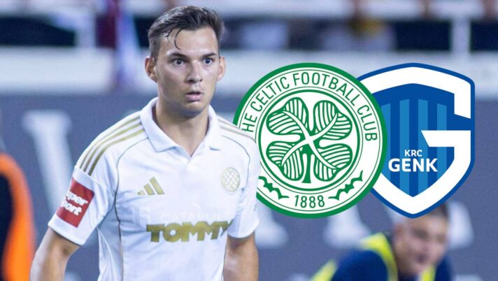 Niko Sigur with Celtic and Genk badges