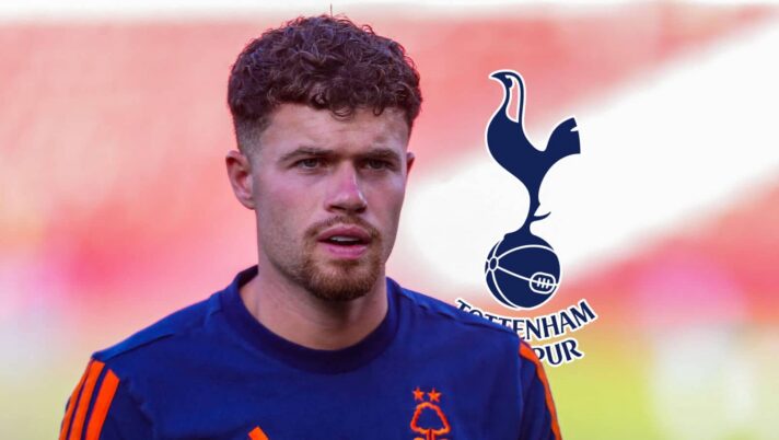 Neco Williams with Tottenham badge