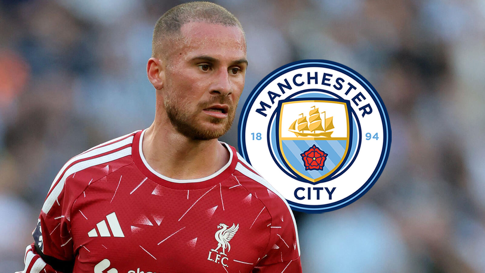 Liverpool star Alexis Mac Allister with Man City badge