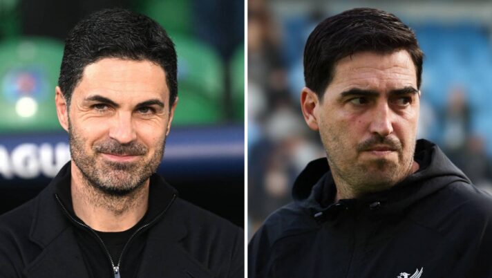 Arsenal manager Mikel Arteta, Liverpool manager Andoni Iraola