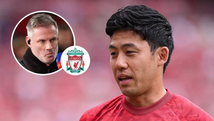 Jamie Carragher, Liverpool badge and Wataru Endo - copyright TEAMtalk
