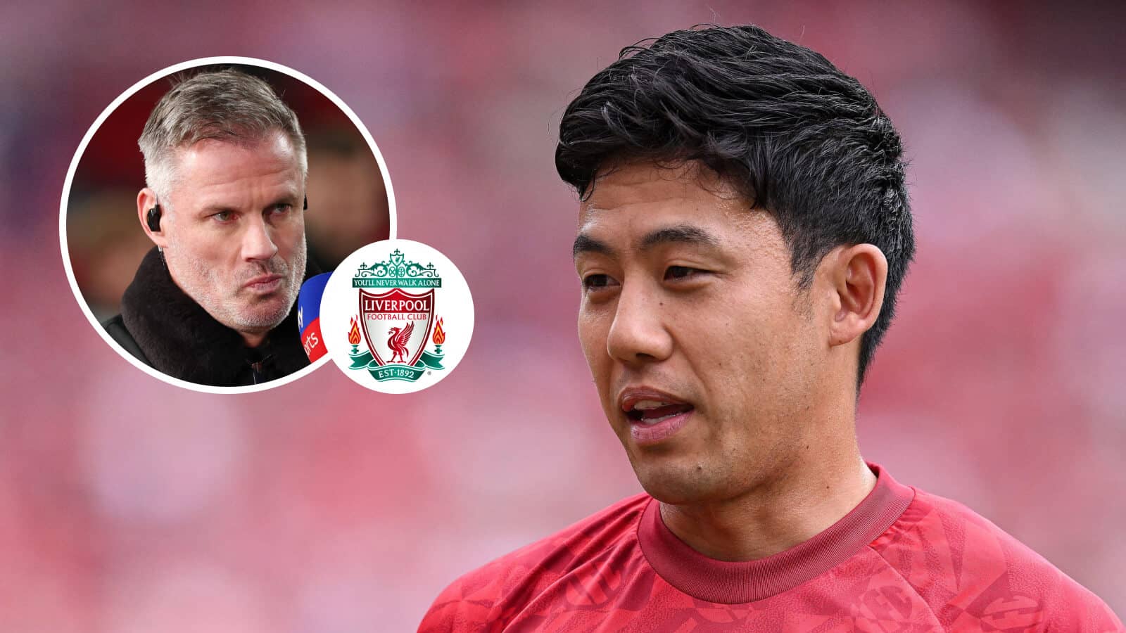 Jamie Carragher, Liverpool badge and Wataru Endo - copyright TEAMtalk