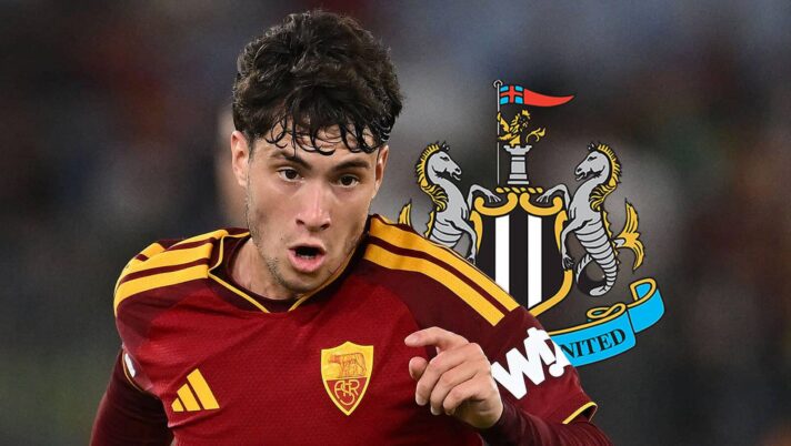 Roma star Matias Soule next to the Newcastle badge