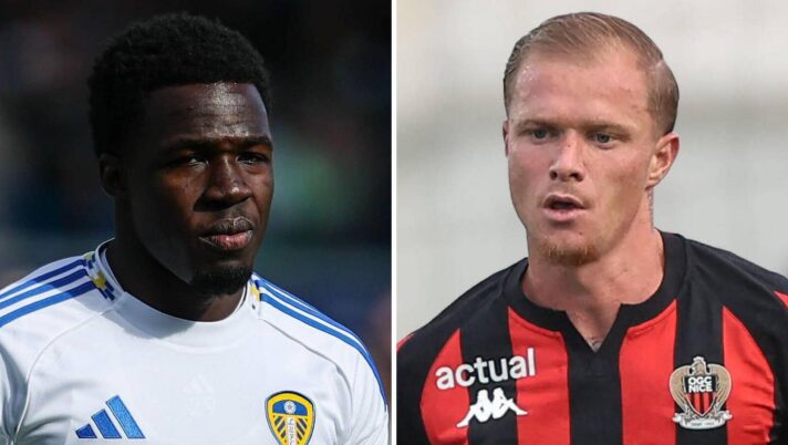 Leeds winger Willy Gnonto and Nice full-back Melvin Bard
