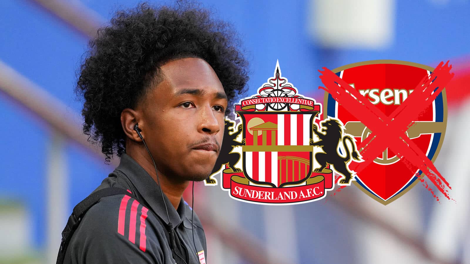 Lyon winger Malick Fofana, Sunderland and Arsenal badges