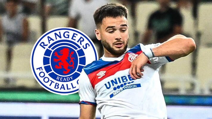 Nico Raskin next to the Rangers badge