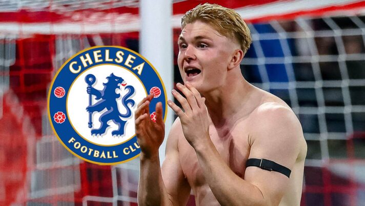 Conrad Harder with a Chelsea badge