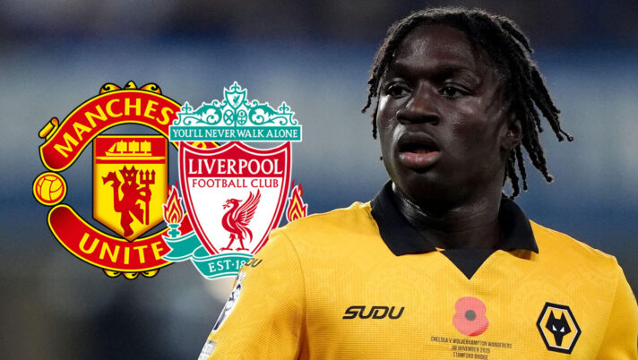 Wolves star Mateus Mane with Liverpool and Man Utd badges