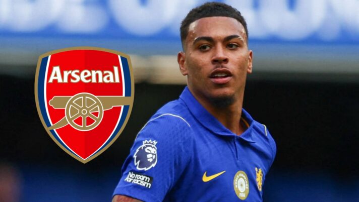 Morgan Rogers with an Arsenal badge