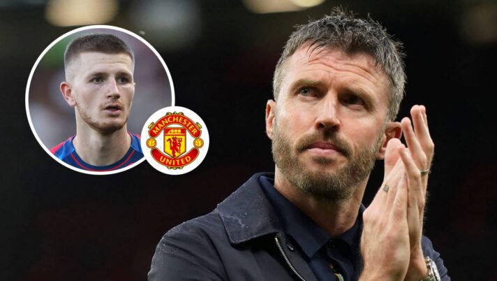 Michael Carrick, Adam Wharton with Man Utd badge