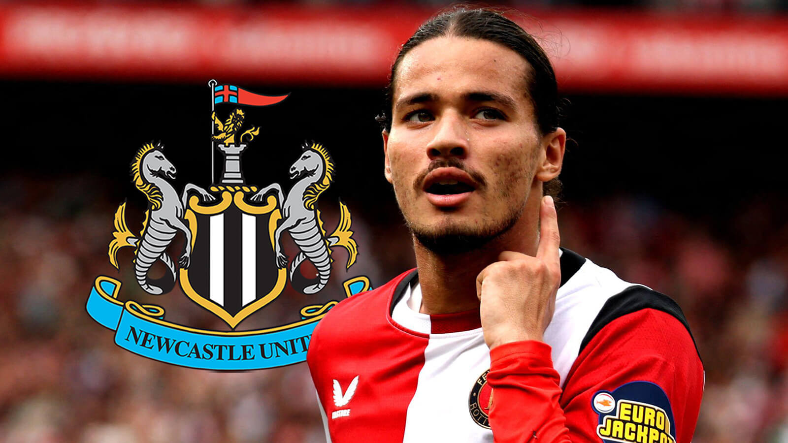 Anis Hadj Moussa with a Newcastle badge