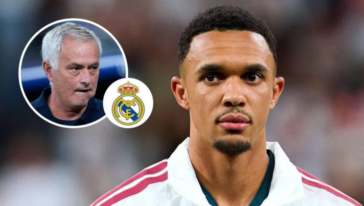 Jose Mourinho, Real Madrid badge and former Liverpool star Trent Alexander-Arnold - copyright TEAMtalk
