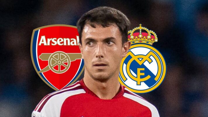 Arsenal badge, Martin Zubimendi and Real Madrid badge - copyright TEAMtalk