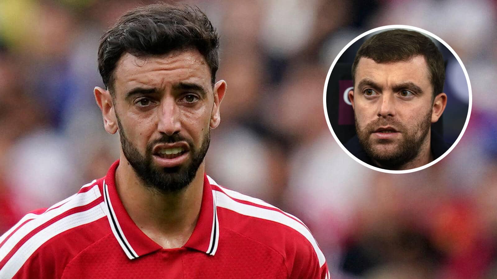 Manchester United midfielder Bruno Fernandes and, inset, journalist Fabrizio Romano