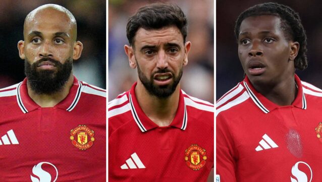 Manchester United stars Bryan Mbeumo, Bruno Fernandes and Patrick Dorgu